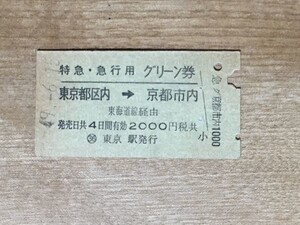 硬券 303 特急・急行用 グリーン券 東京都区内→京都市内 東海道線経由 昭和49年 東京駅発行 0889