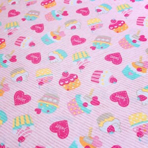 カップケーキ ボーダー Tシャツニット 155×100cm ハート柄 生地 布 ハギレ はぎれ ハンドメイド ニット生地