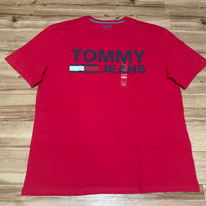 USA正規品 【 TOMMY JEANS 】 トミージーンズ ロゴ Tシャツ コットン100％ ストリート HIPHOP 袖ワンポイント red 〈S〉