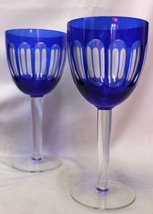 (0730)　色被せ　切子　ワイングラス　青　２客　　ビアグラス　３客セット　　ワイングラス　高さ 19.5㎝　口径 9㎝_画像3