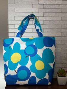 ハンドメイド 折り畳み トートバッグ エコバッグ 花柄 青
