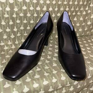  pumps black heel pumps square cut new goods unused made in Japan original leather 25cm EEE