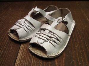  Vintage 70's* Kids knitting leather sandals *210721i10-k-sdl 1970s white child shoes baby shoes 