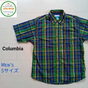 084【激安】コロンビア Columbia 半袖シャツ OMNI-WICK 緑/青系チェック柄 メンズS