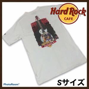 HARD ROCK cafe ハードロックカフェ 福岡 半袖Tシャツ S 半袖シャツ Tシャツ ビッグロゴ 白 日本 半袖 メンズ レディース ギターイラスト