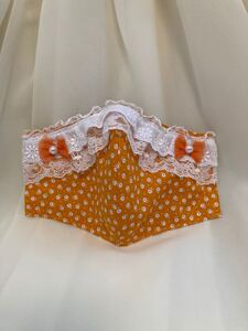立体インナー 小花柄 オレンジ系 レース チュールリボン ハンドメイド