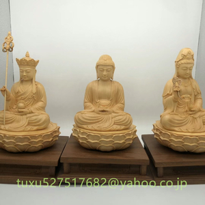 仏教工芸品 娑婆三聖　精密彫刻　極上品　木彫仏教　仏師で仕上げ品　地蔵菩薩　釈迦如来　観音菩薩