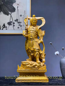 大型高83cm　一刀彫　香樟材　仏教工芸品　木彫仏像　仏師手仕上げ品　韋駄天立像　韋陀　韋天将軍