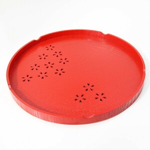  circle tray Sakura ... abrasion wooden lacquer ware O-Bon lacquer coating tray tray 