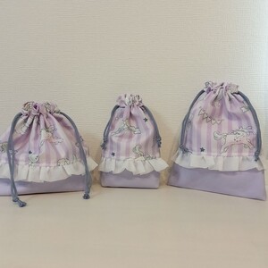 【 ハンドメイド】 お弁当袋 コップ袋 給食袋 コップ入れ 巾着 3点セット