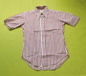 rm1319 メンズ　半袖シャツ　Yシャツ　Mサイズ　綿ポリ　白×赤　ストライプ　DOD　新古品　長期保管品　わけあり