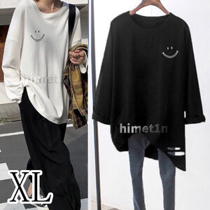 ロングスリーブ ロンT ストリート 長袖 ロングTシャツ スマイルロゴTシャツ 速乾 ユニセックス レディース メンズ 韓国 オルチャン 新品