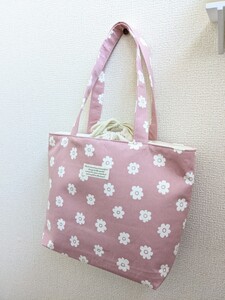 巾着付き トートバッグ 花柄 くすみ ハンドメイド