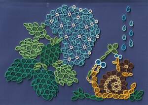 3/3 カタツムリの雨宿り アトリエいずみ カタツムリ アジサイ ペーパークラフト ペーパークイリング 絵 インテリア アート アートパネル