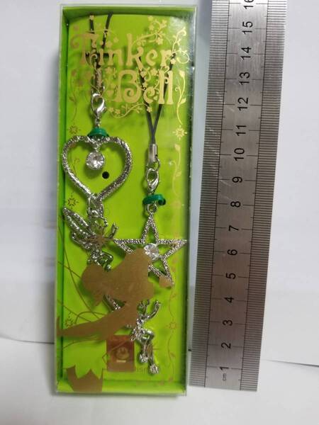 海外 ディズニー ティンカーベル ストラップ ハート 星 新品 Disney Tinker Bell phone strap heart star shaped Peter Pan ピーターパン