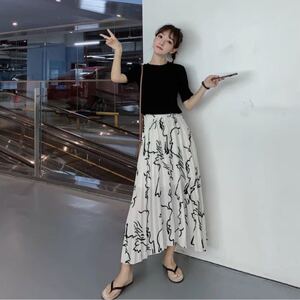 スカート新品ロングプリーツスカート白色ロングスカート
