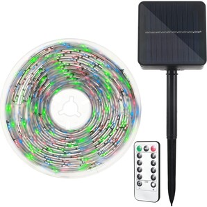ソーラーLEDテープライト5 M高輝度 屋外防水 8点灯モード リモコン操作 装飾庭景観ベランダ 祭り パーティーに使い