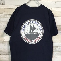 【人気】HOKULE‘A VOYAGE ハワイ州旗 両面ロゴプリントＴシャツ ネイビー サイズM/A1592_画像4