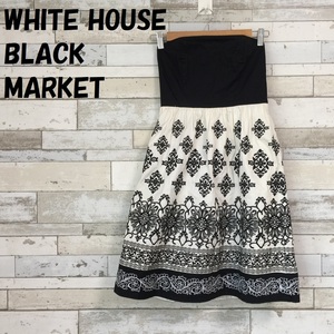 【人気】WHITE HOUSE BLACK MARKET/ホワイトハウス ブラックマーケット ベアトップワンピース 総柄 ブラックｘホワイト サイズ0/A2186