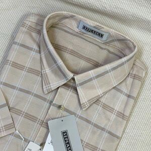 SEPLASKA☆日本製　チェックの半袖ポロシャツ　LT茶【L】☆新品在庫品　《管理PEL209》