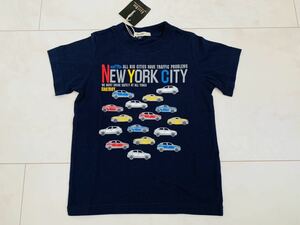 ■新品・未使用・タグ付き■EASTBOY/イーストボーイ■車柄の半袖Tシャツ・ロゴマーク入り■紺色・100サイズ■