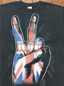 ＴＨＥ ＷＨＯ ザ・フー ビッグプリント ピース Ｔシャツ Ｌ 黒 ブラック ユニオンジャック ＰＥＡＣＥ ロック バンド ピートタウンゼント