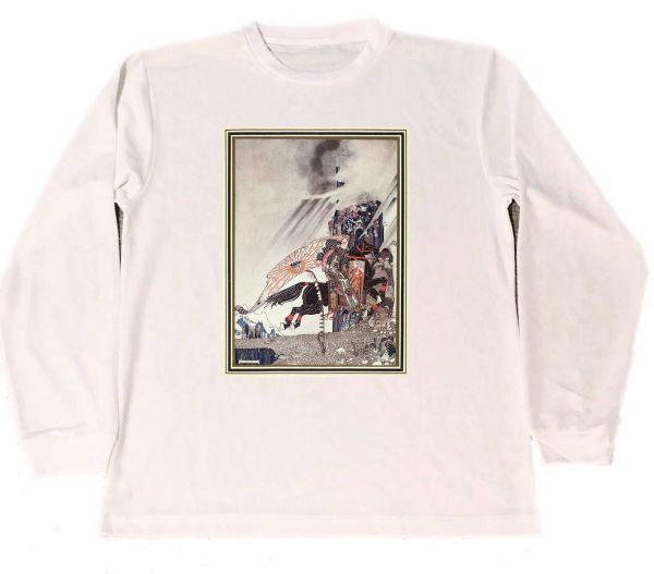凯尼尔森干T恤杰作插画绘画奇幻商品4匹马赛马长款T恤长袖, T恤, 长袖, L号