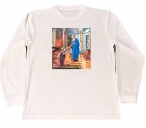 フィリッポ・リッピ　ドライ　Tシャツ　名画　アート　グッズ　二人のひざまずく寄進者のいる受胎告知　　ロング　ロンT　長袖