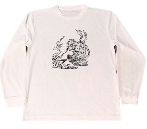 五徳猫 石燕 ドライ Tシャツ 名画 絵画 アート グッズ 妖怪 ネコ 猫 ロング ロンT 長袖, Tシャツ, 長袖, Lサイズ