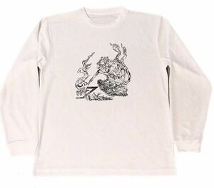 Art hand Auction 五徳猫 石燕 ドライ Tシャツ 名画 絵画 アート グッズ 妖怪 ネコ 猫 ロング ロンT 長袖, Tシャツ, 長袖, Lサイズ