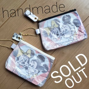 ハンドメイド 紙袋リメイク ミッキー&ミニー ミキミニ ミニミニポーチ 小物ポーチ 小物入れ 小銭入れ コインポーチ コインケース