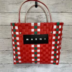 新品未使用 MARNI マルニ フラワーカフェ ピクニックバッグ ミニ 赤 レッド カゴバッグ ネームタグ付き ハンド トート