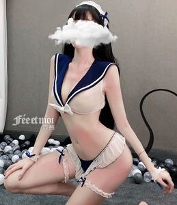 セクシー シースルー セーラー風 4点セット コスプレ 制服 学生服 体操服 セーラー服 女子校 女子高 JK JC プレイ