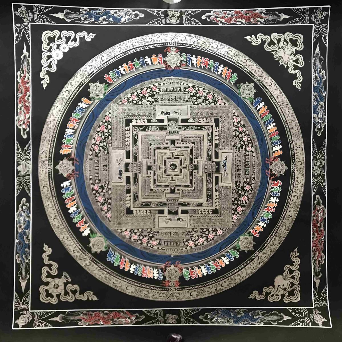 One-of-a-kind Hand-painted Kalachakra Mandala Pure Silver 56cm High-quality miniature painting The ultimate in Tibetan esoteric Buddhism Buddhist painting Meditation Dalai Lama Tibet kl6, Painting, Japanese painting, person, Bodhisattva