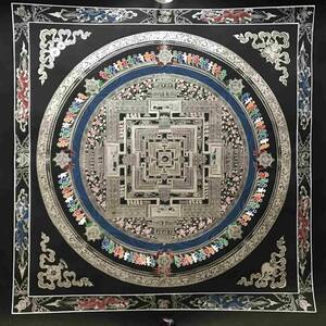 Art hand Auction Único en su tipo Mandala de Kalachakra pintado a mano Plata pura 56 cm Pintura en miniatura de alta calidad Lo último en budismo esotérico tibetano Pintura budista Meditación Dalai Lama Tíbet kl6, Cuadro, pintura japonesa, persona, Bodhisattva