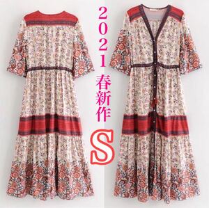 ワンピース 韓国 レディース 花柄 ロングワンピース インポート 花柄ワンピース シャツ ロングシャツ 夏 ロングスカート S