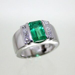 * used beautiful goods *10 gold WG emerald 4.87ct diamond 0.97ct men's ring 19 number 