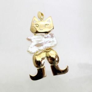 ◎中古美品◎１８金　バロックパール　猫デザイン　ペンダント