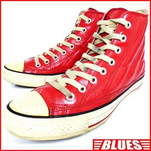 即決★CONVERSE★27cm エナメルレザーハイカットスニーカー コンバース メンズ 8.5 赤 キルティング 本皮 8ホールシューズ オールスター