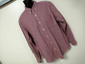 kkyj5080 ■ Eddie Bauer ■ エディーバウアー シャツ トップス 長袖 ボタンダウン ギンガムチェック コットンウール 綿麻 赤×白 M