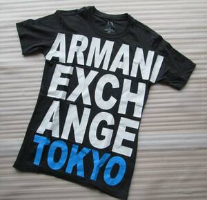 未使用 ◆ ARMANI EXCHANGE TOKYO アルマーニ エクスチェンジ 東京 ◆ Tシャツ XSサイズ 黒 デカロゴ 背面AXロゴ 送料230円OK!