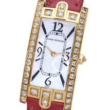 HARRY WINSTON ハリーウィンストン 330LQR アヴェニュー ベゼル ダイヤモンド 腕時計 K18ピンクゴールド 革 レディース 中古_画像3