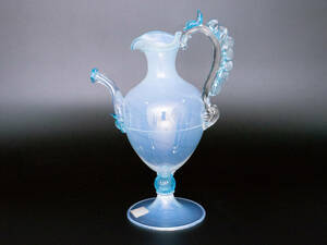 【値下げ交渉有り】 CENEDESE ムラノ ベネチアングラス ブルー オパルセント 手付 水差 ジャグ ベース 花瓶