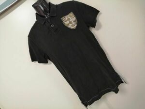 kkaa1413 ■ AMERICAN EAGLE OUTFITTERS ■ アメリカンイーグル ポロシャツ カットソー トップス 半袖 鹿の子 コットン 黒 XS