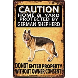 A2534　メタル　サイン　金属 製　ブリキ　看板　プレート　店　注意　警告　危険　防犯　動物　ペット　犬　番犬　猛犬　シェパード　4313