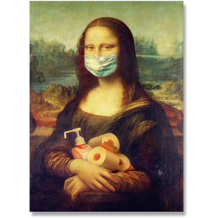 A3551 Leinwanddruck, Kunstposter, B6, 13 x 18 cm, Stoffgemälde, Meisterwerk, Da Vinci, Mona Lisa, Parodie, lustig [Maske getragen, Möbel, Innere, Innenausstattung, Andere