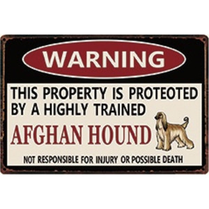 A2819　メタル　サイン　金属　ブリキ　看板　プレート　注意　警告　危険　防犯　動物　ペット　犬　番犬　猛犬　アフガン ハウンド　4625
