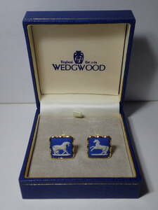 WEDGWOOD ウェッジウッド カフス 馬 箱あり ブルー×ゴールド 正方形 カフスボタン