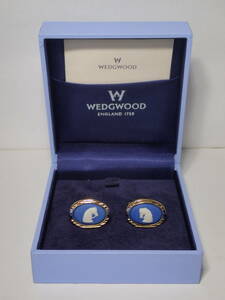 WEDGWOOD ウェッジウッド カフス 馬 箱、栞あり ブルー×ゴールド×シルバー 楕円形 カフスボタン