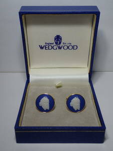 WEDGWOOD ウェッジウッド カフス 人の顔 髭 箱あり ブルー×ゴールド カフスボタン